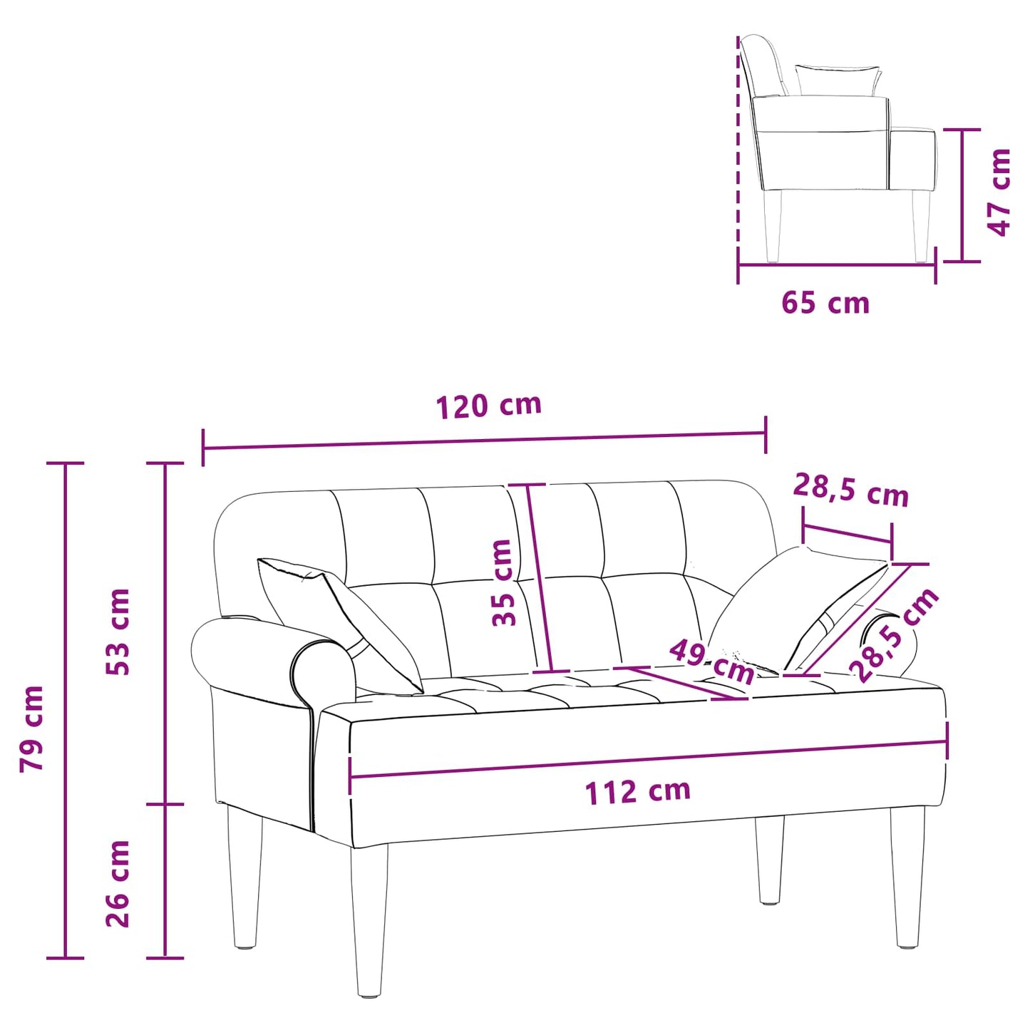 Zweisitzer Mit Knopfheftung Dunkelbraun 120 X 65 X 79 Cm Stoff