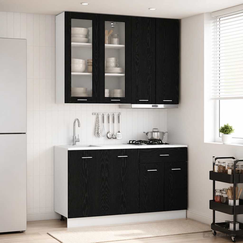 Kücheneinheit Lyon 4 Pcs Schwarze Eiche Holzwerkstoff