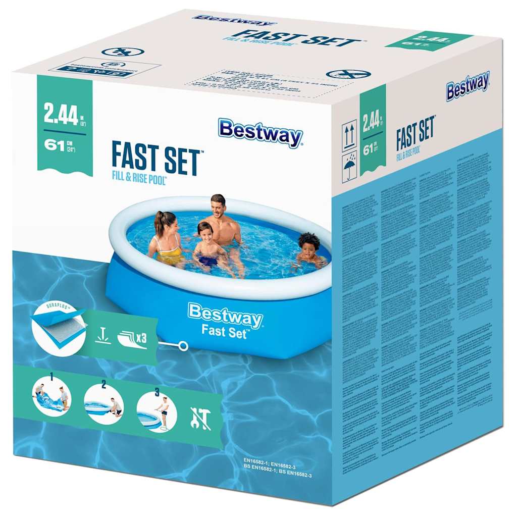 Bestway Fast Set Aufblasbarer Swimmingpool Rund 244X61 Cm