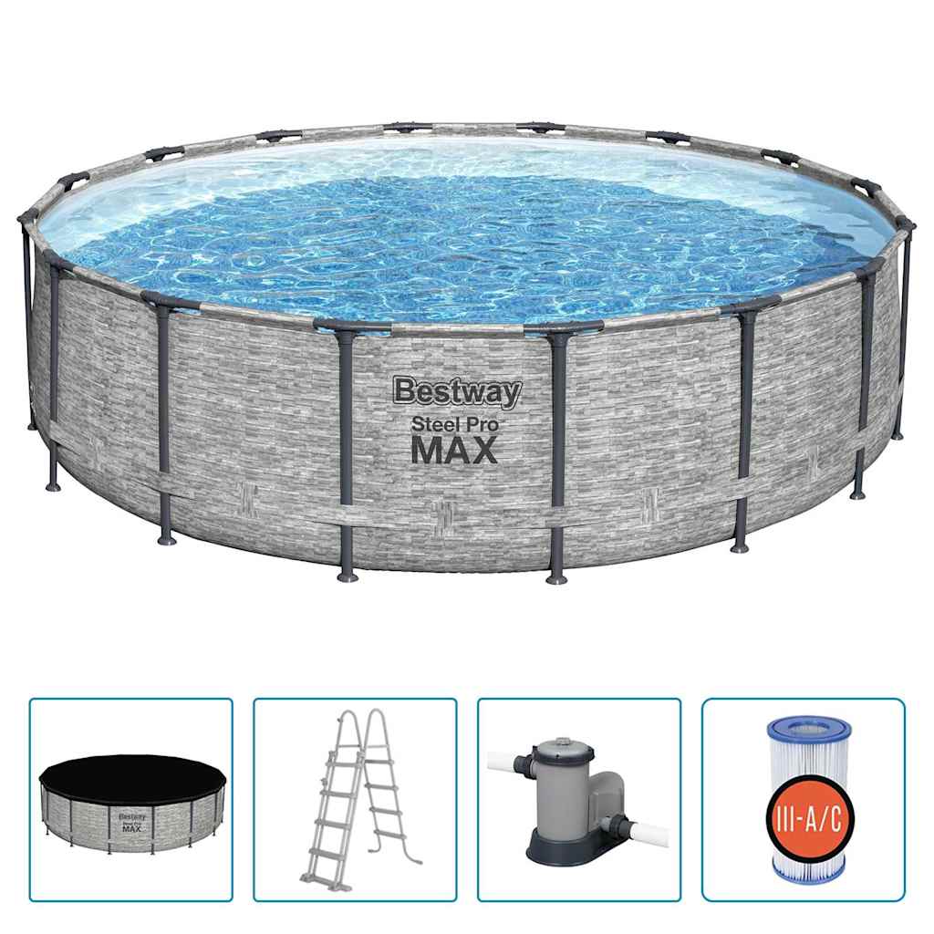 Bestway Power Steel Swimming Pool Rund 488X122 Cm Natur