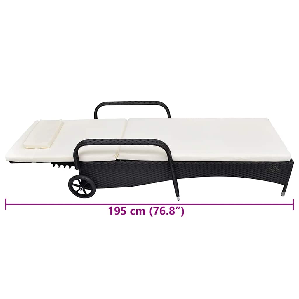 Sonnenliege Mit Polster & Rollen Poly Rattan