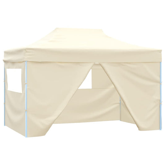 Faltzelt Pop-Up Mit 4 Seitenteilen 3 X 4,5 M Weiß Creme