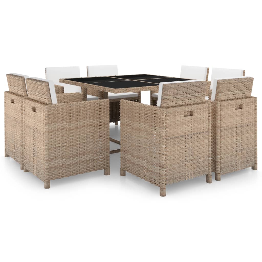9-Tlg. Garten-Essgruppe Mit Auflagen Poly Rattan