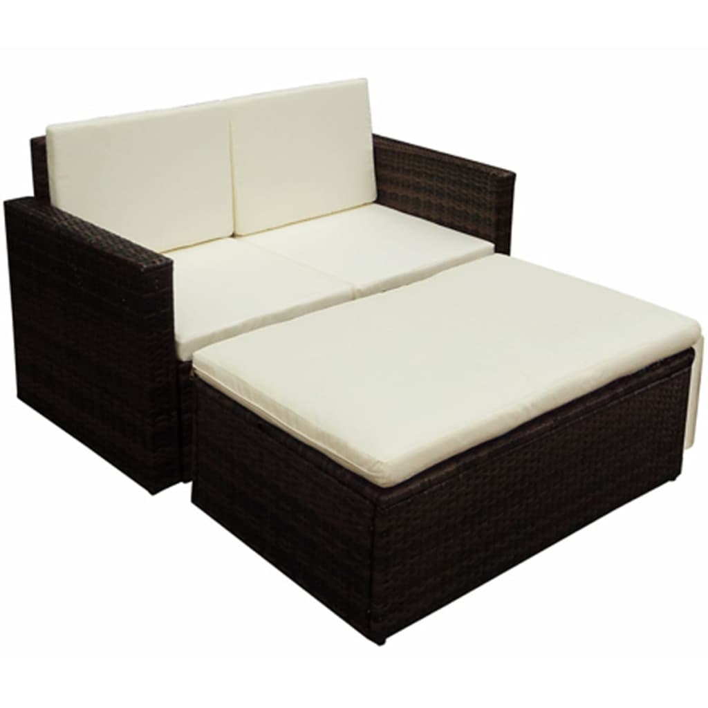 2-Tlg. Garten-Lounge-Set Mit Auflagen Poly Rattan