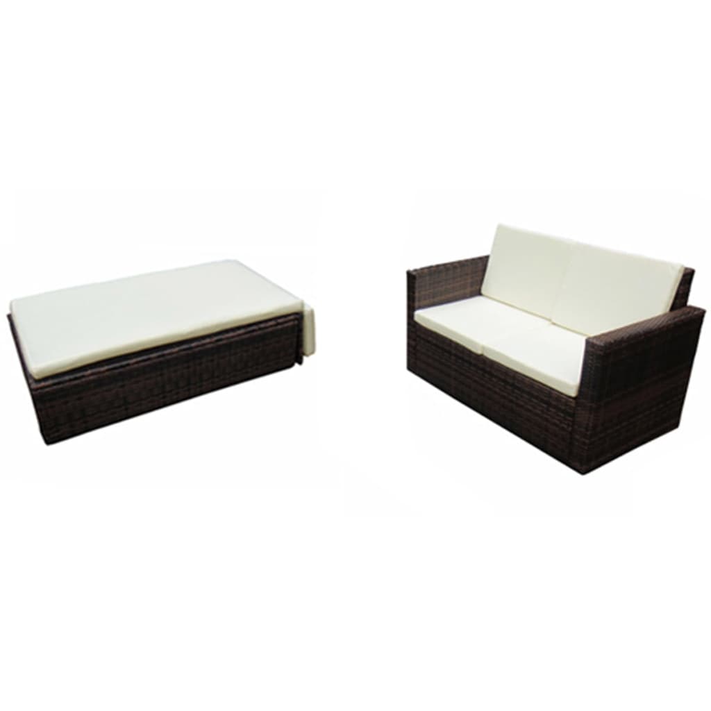 2-Tlg. Garten-Lounge-Set Mit Auflagen Poly Rattan