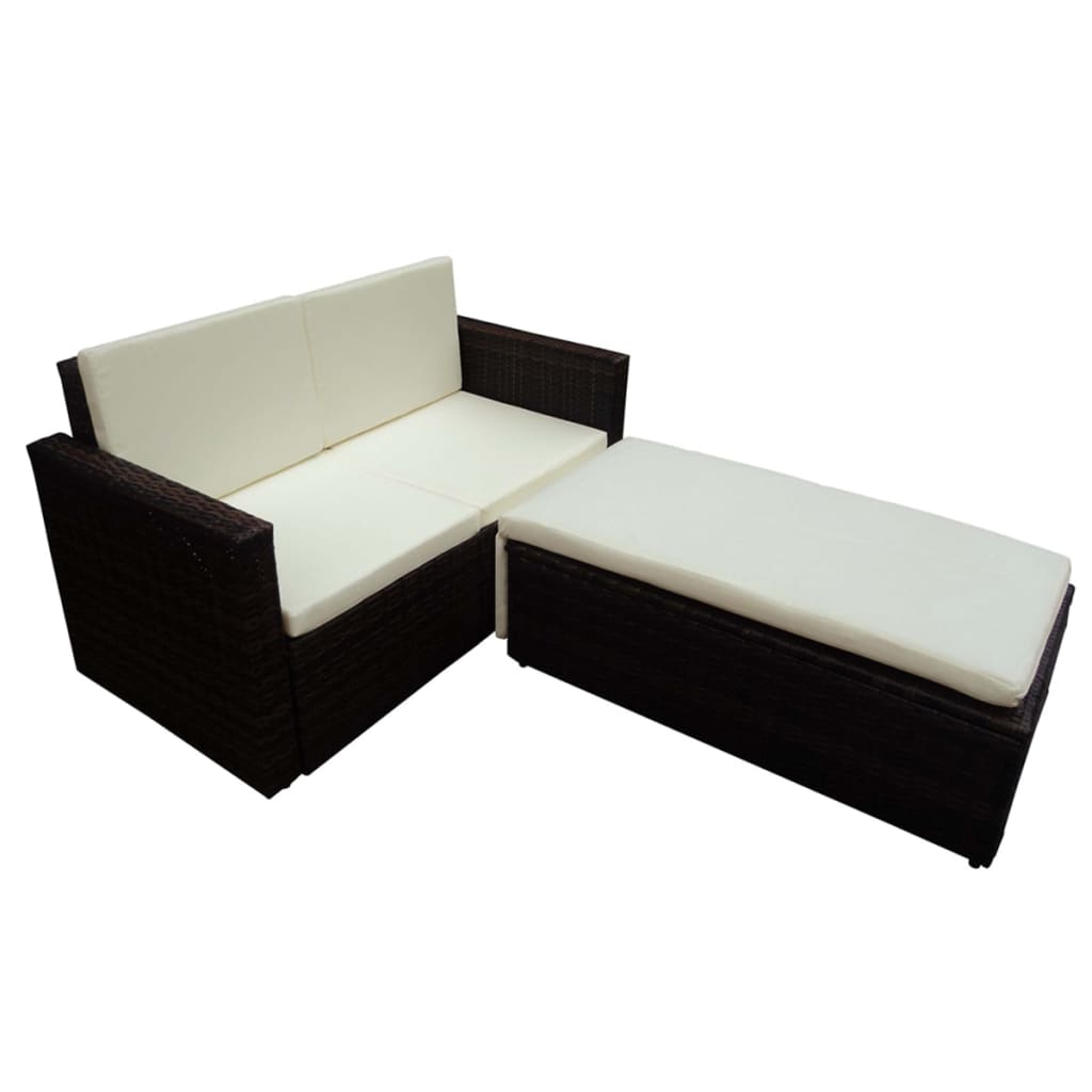 2-Tlg. Garten-Lounge-Set Mit Auflagen Poly Rattan