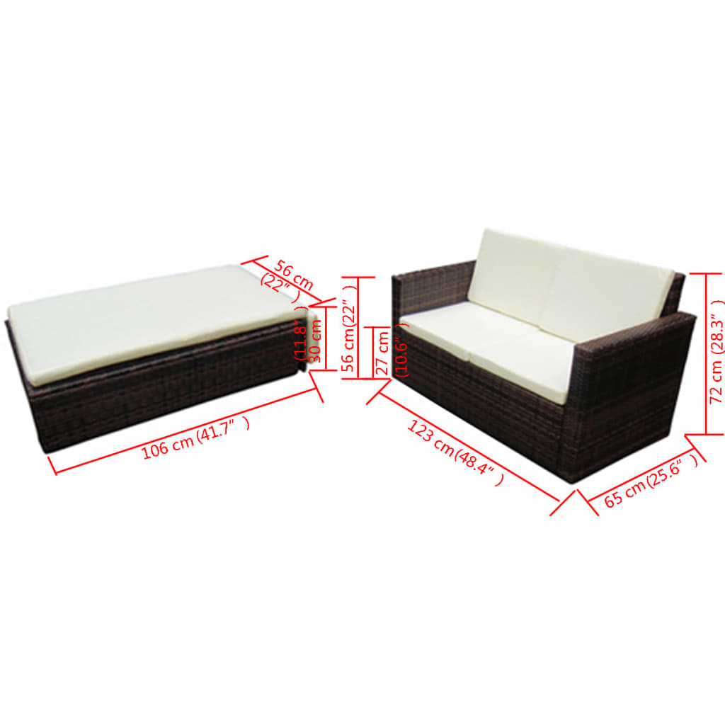 2-Tlg. Garten-Lounge-Set Mit Auflagen Poly Rattan