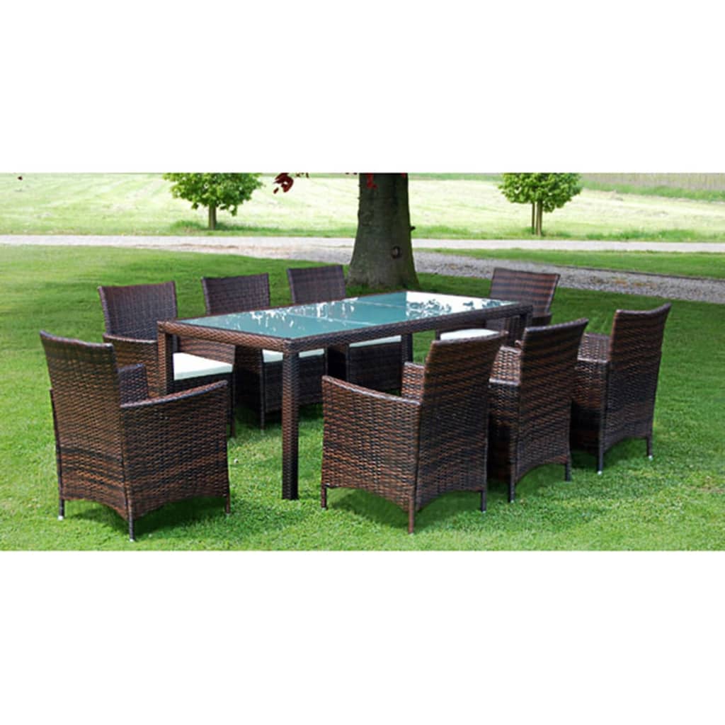 5-Tlg. Garten-Essgruppe Mit Auflagen Poly Rattan Braun