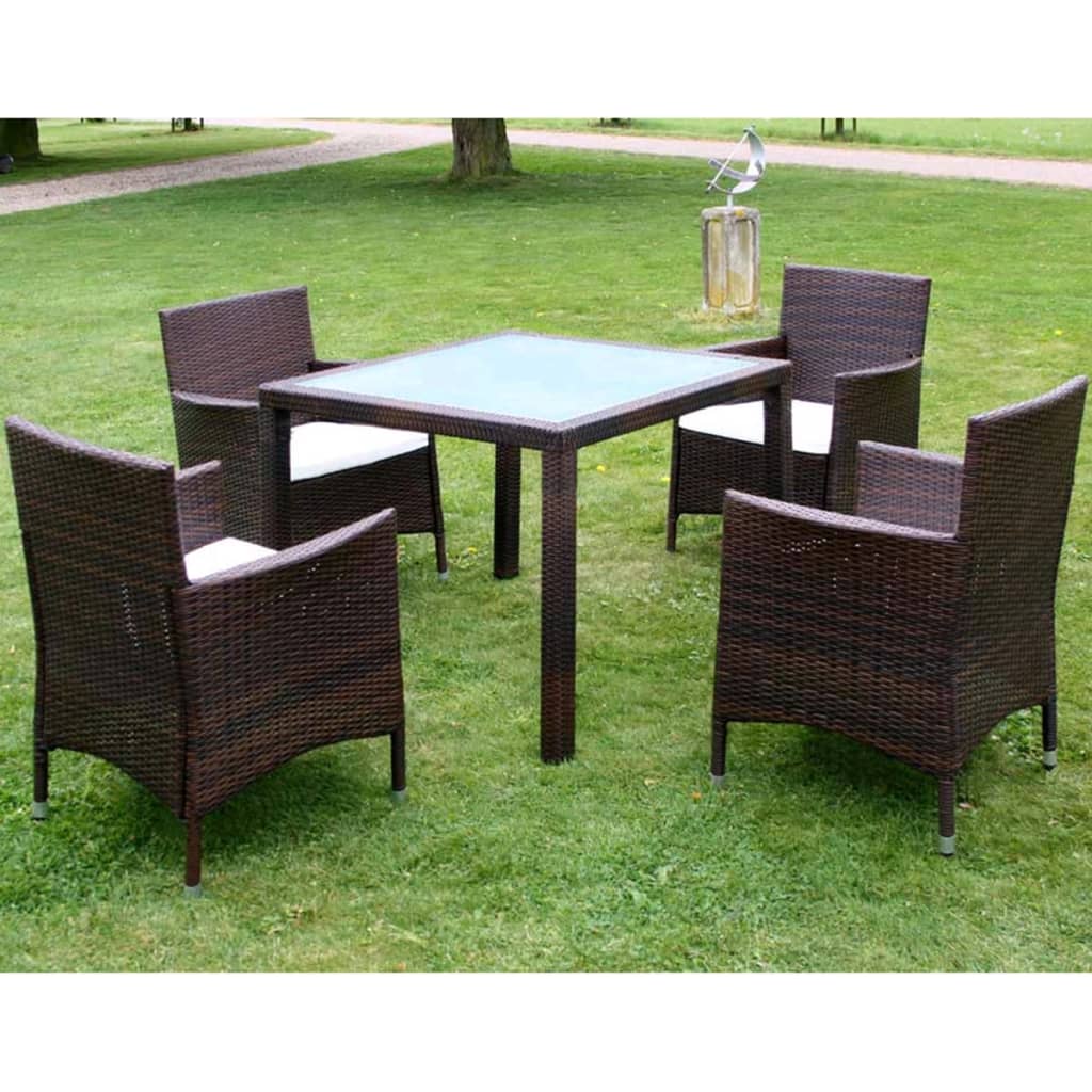 5-Tlg. Garten-Essgruppe Mit Auflagen Poly Rattan Braun