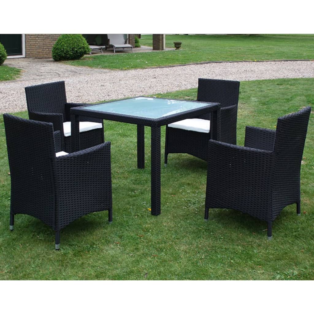 5-Tlg. Garten-Essgruppe Mit Auflagen Poly Rattan Braun