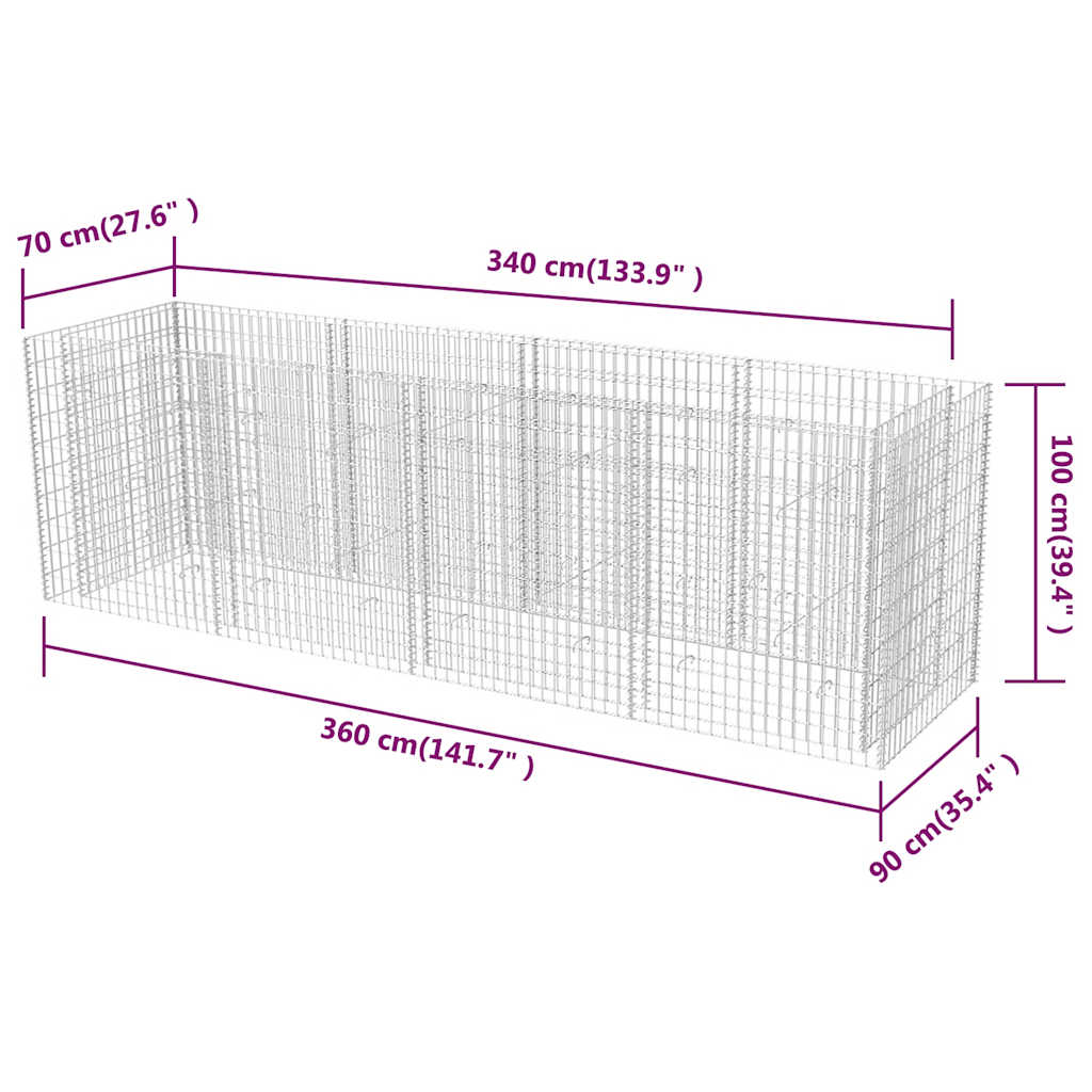 Gabionen-Hochbeet Stahl 360×90×100 Cm