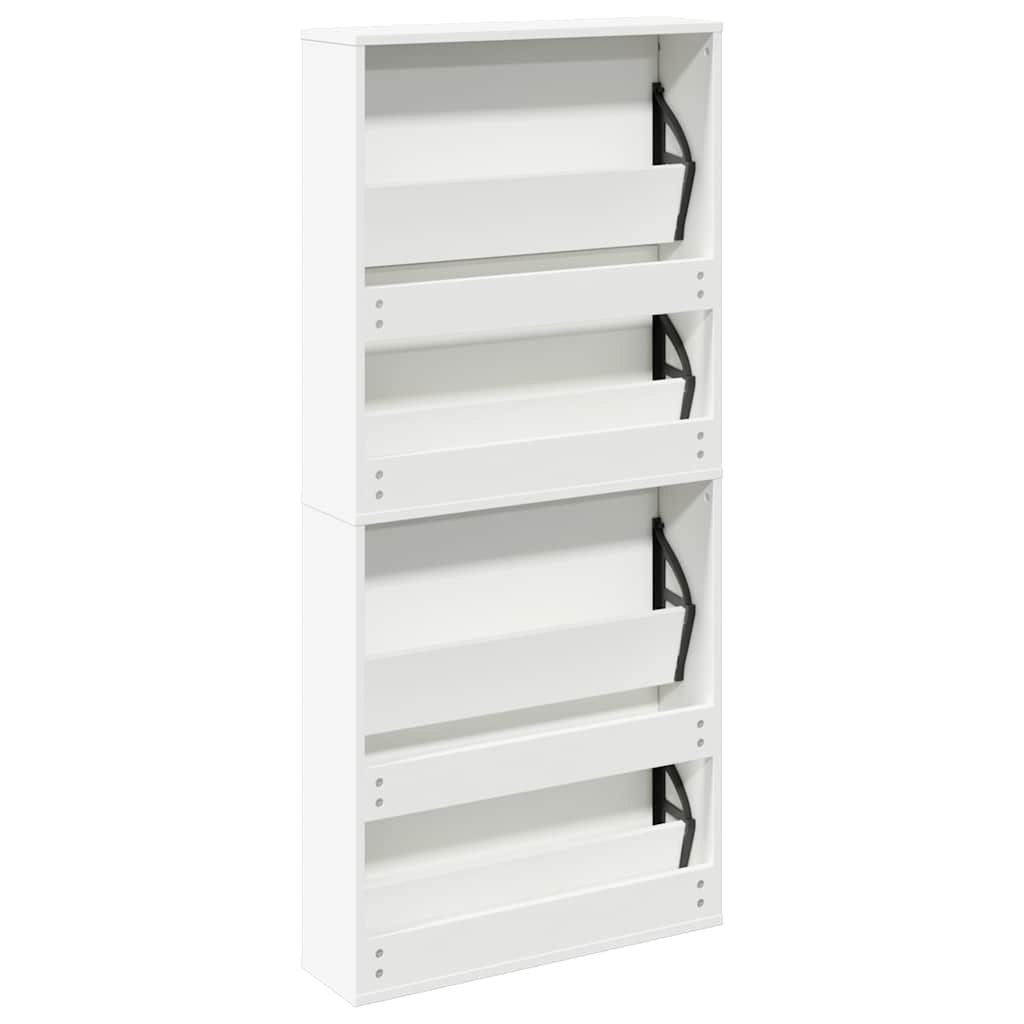 Schuhschrank Mit 4 Fächern Spiegel 63×17×134 Cm Weiß