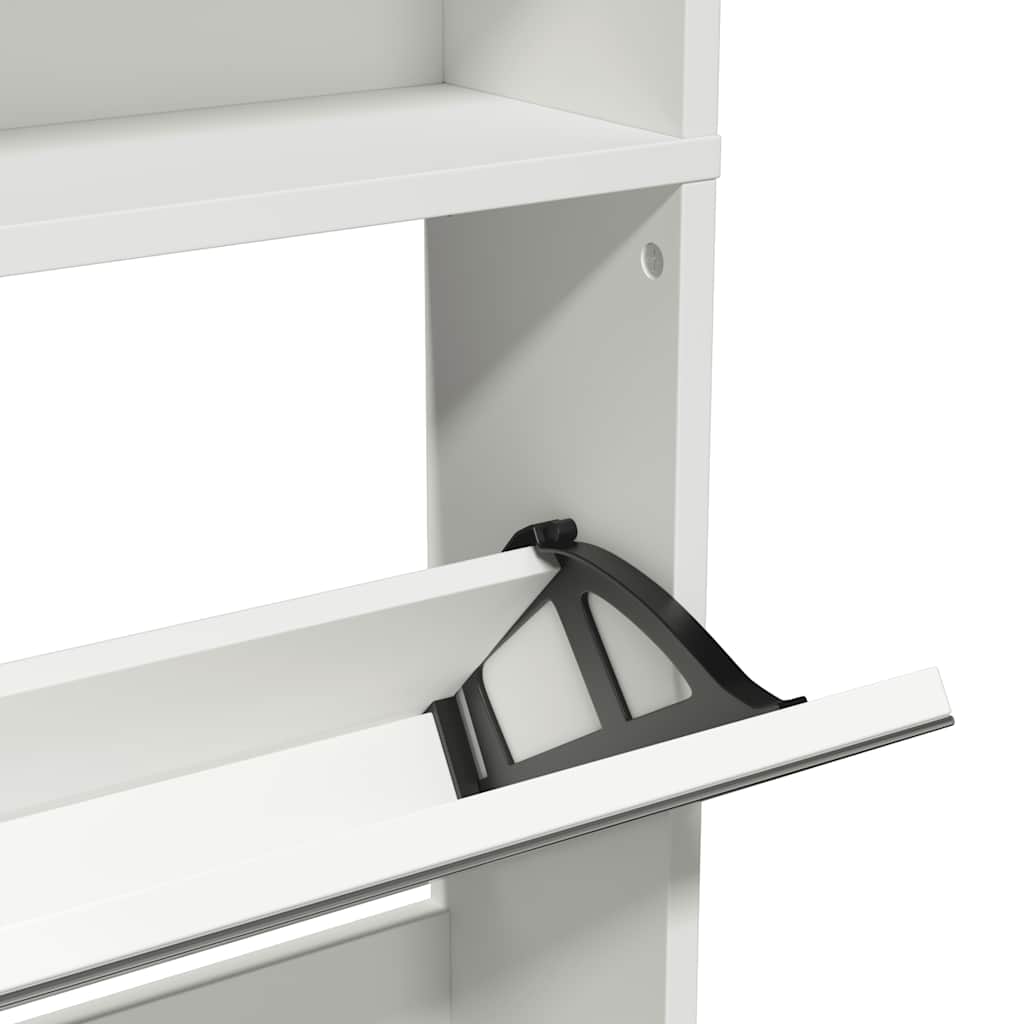 Schuhschrank Mit 4 Fächern Spiegel 63×17×134 Cm Weiß