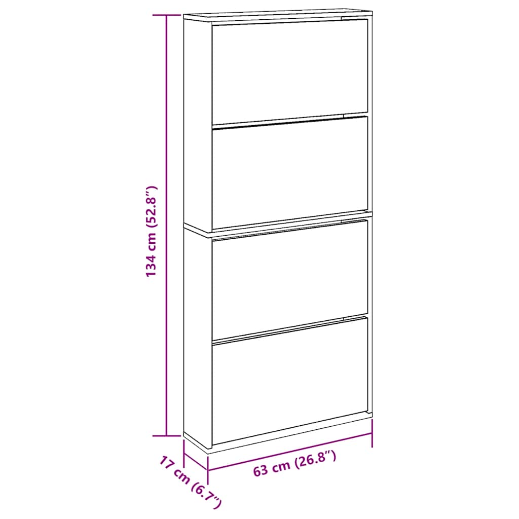 Schuhschrank Mit 4 Fächern Spiegel 63×17×134 Cm Weiß