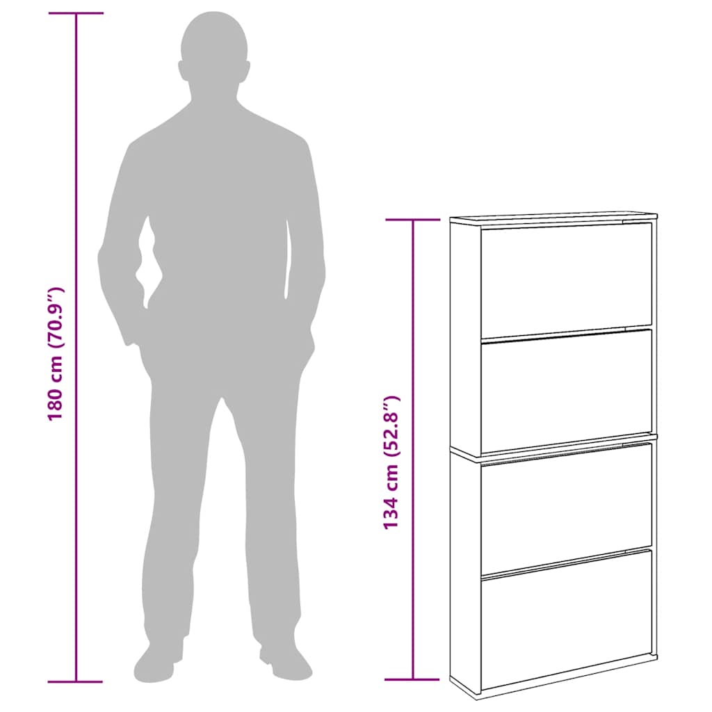 Schuhschrank Mit 4 Fächern Spiegel 63×17×134 Cm Weiß