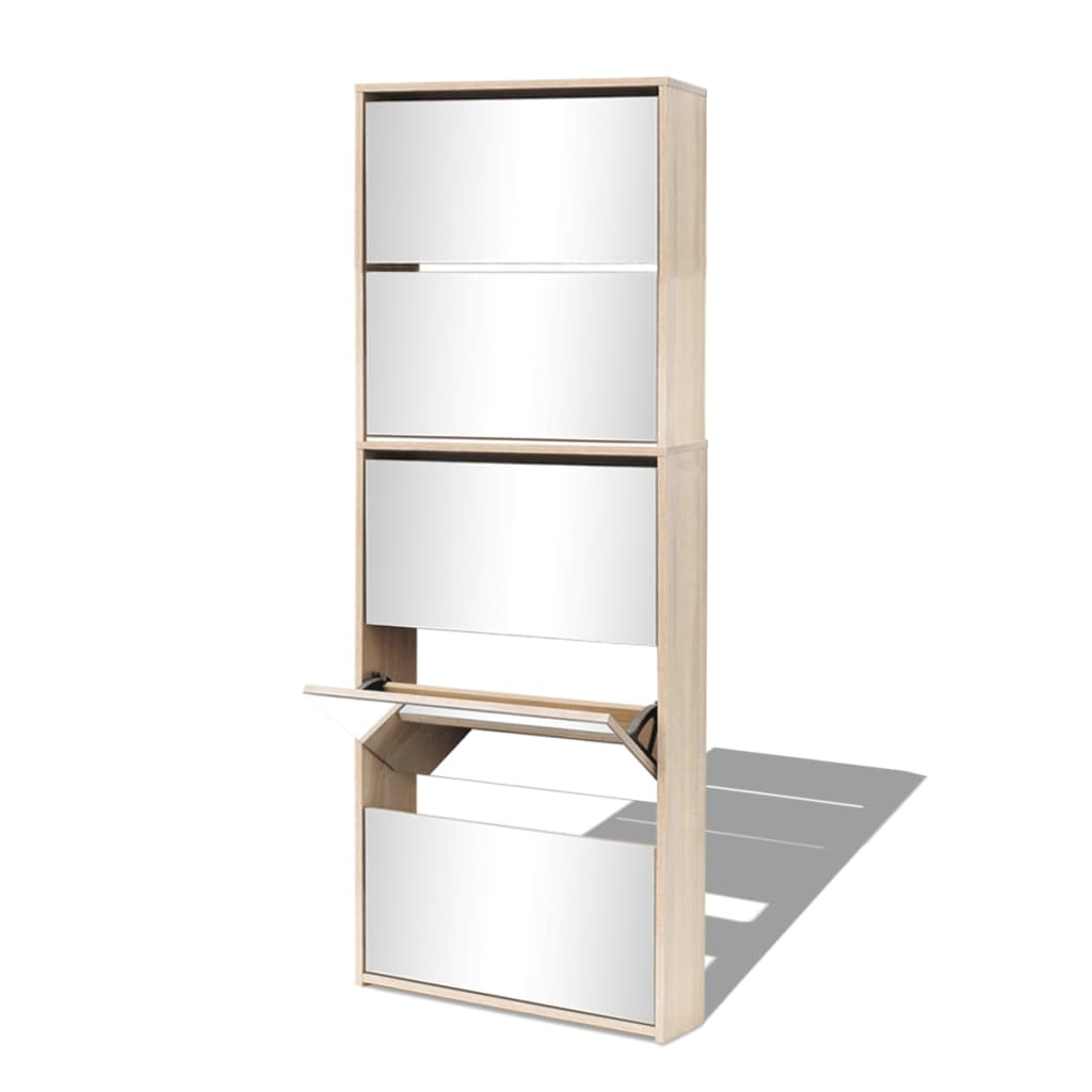 Schuhschrank Mit 5 Fächern Spiegel 63X17X169,5 Cm Eiche