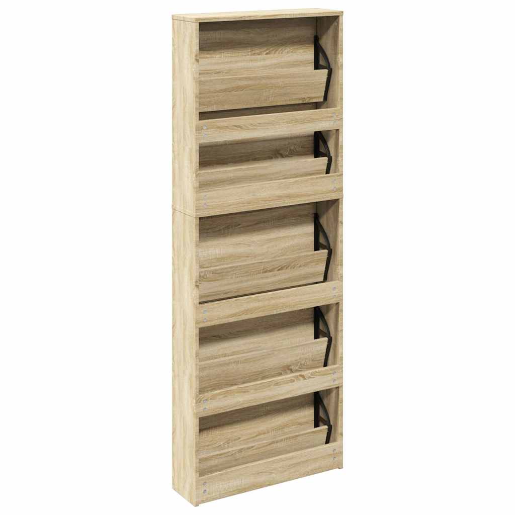 Schuhschrank Mit 5 Fächern Spiegel 63X17X169,5 Cm Eiche