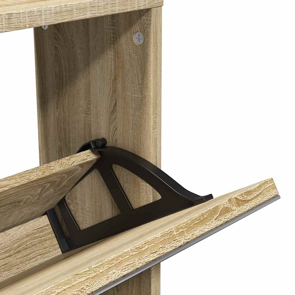 Schuhschrank Mit 5 Fächern Spiegel 63X17X169,5 Cm Eiche