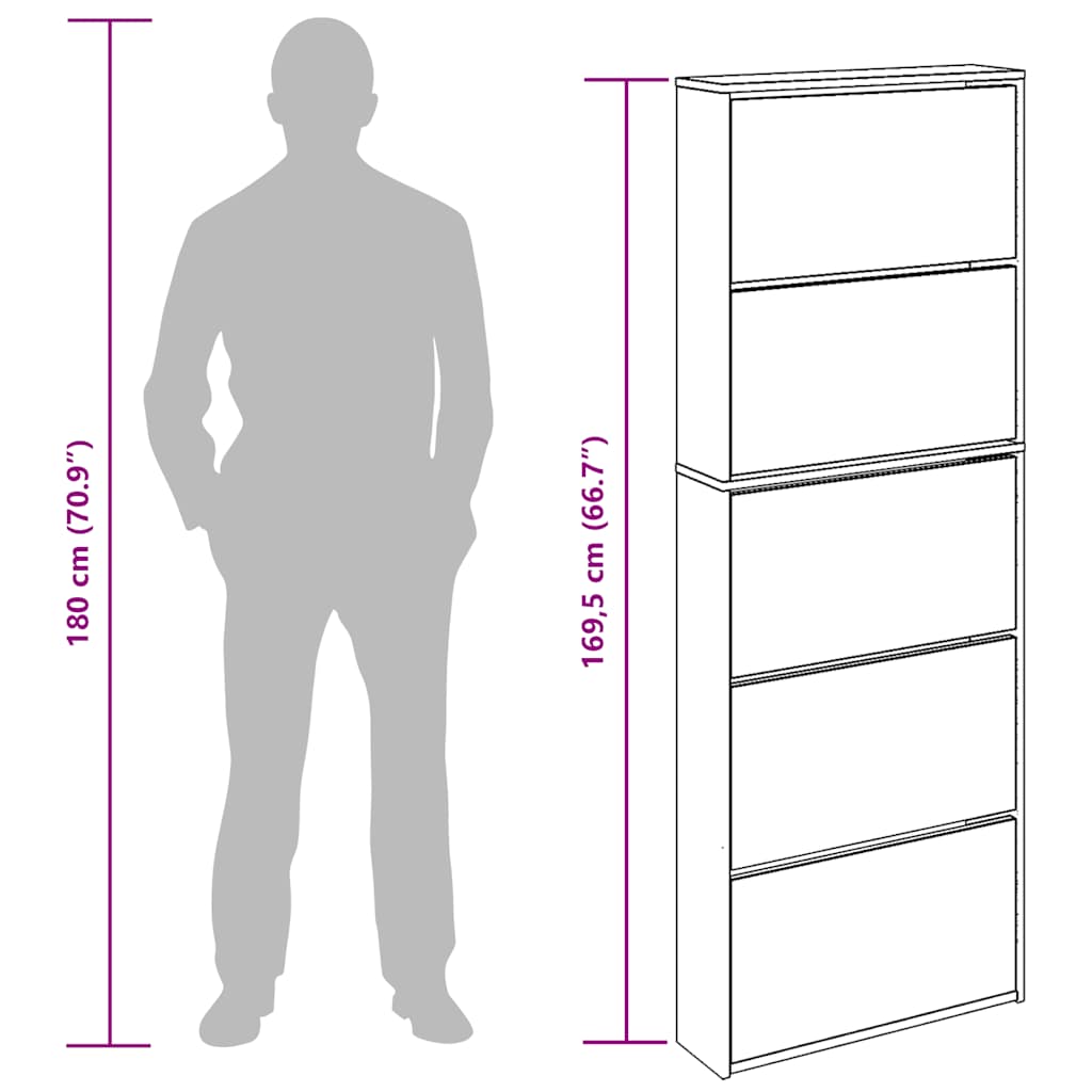Schuhschrank Mit 5 Fächern Spiegel 63×17×169,5 Cm Weiß