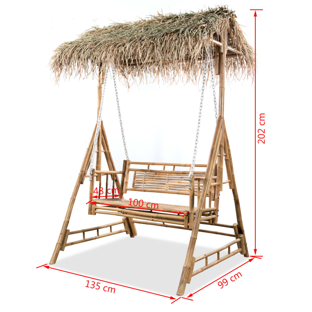 Hollywoodschaukel 2-Sitzer Mit Palmblättern Bambus 202 Cm