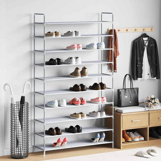 Schuhregal Mit 10 Ablagen Metall Und Vliesstoff N Silber
