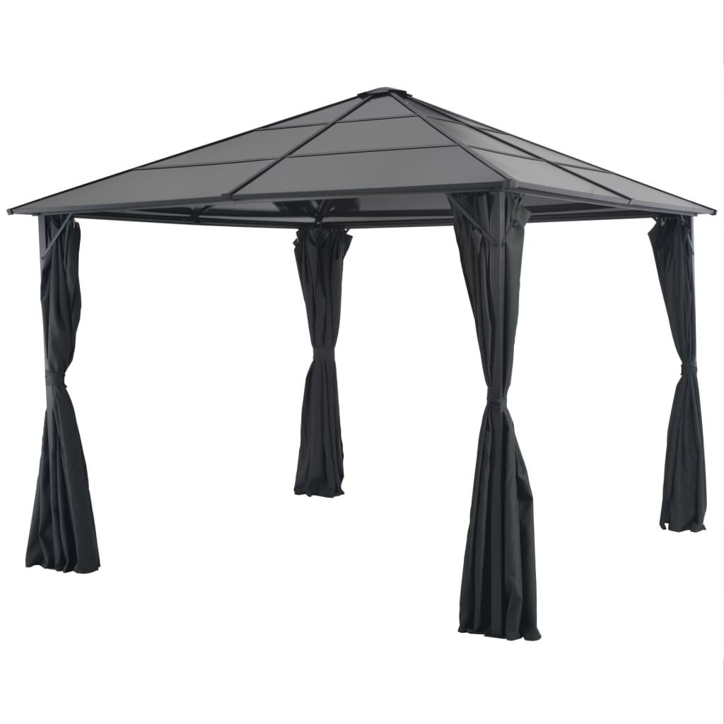 Gartenpavillon Mit Vorhang Aluminium 3×3 M Schwarz