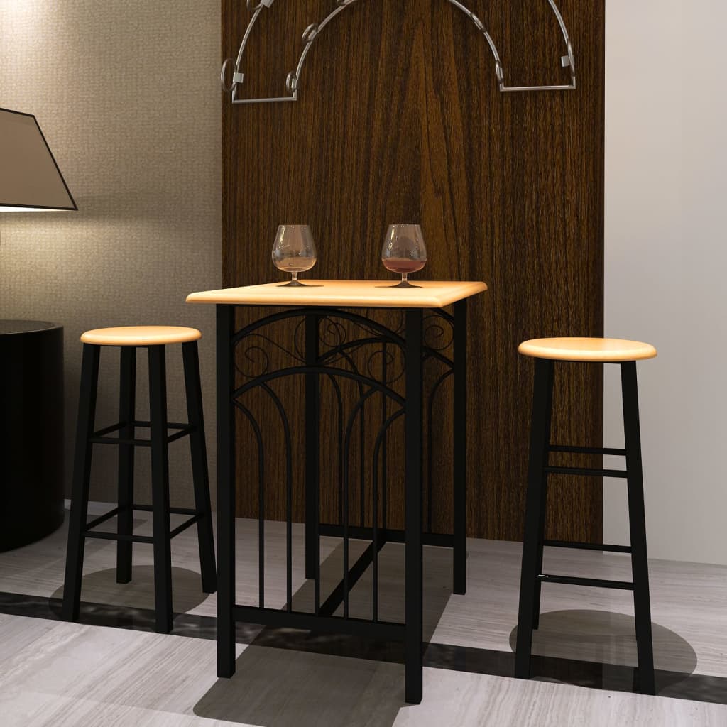 3-Tlg. Bar-Set Holz Und Stahl