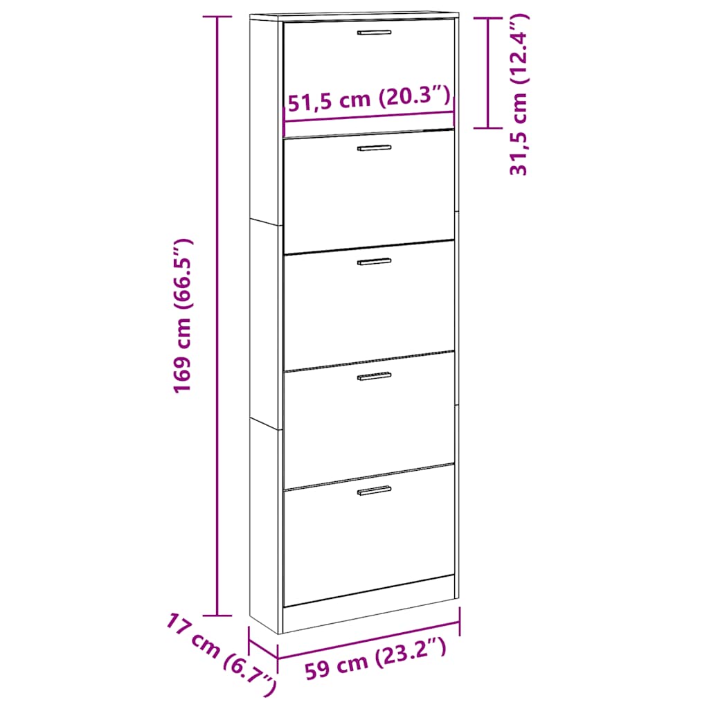 Schuhschrank Mit 5 Schuhkippern Holz Weiß
