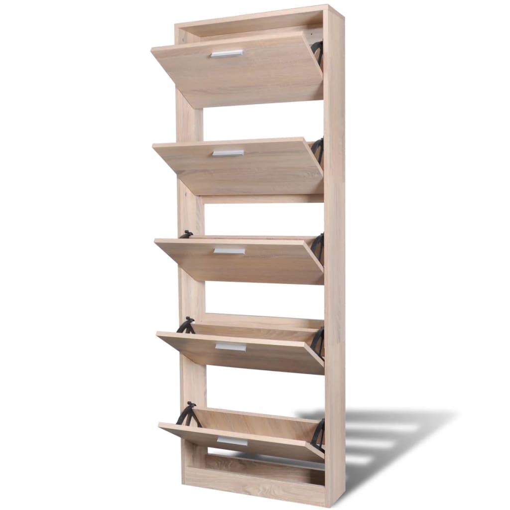 Schuhschrank Mit 5 Schuhkippern Holz N-Optik Eiche
