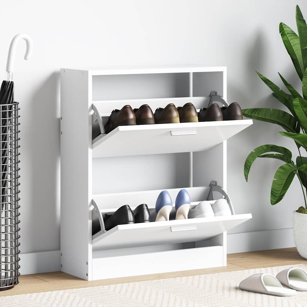 Er Holz-Schuhschrank Mit 2 Schuhkippern Weiß