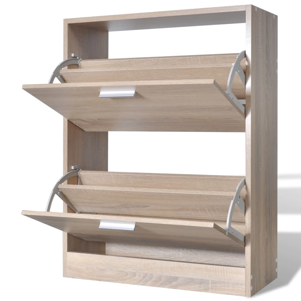 Schuhschrank Holz In N-Optik Mit 2 Schuhkippern Eiche