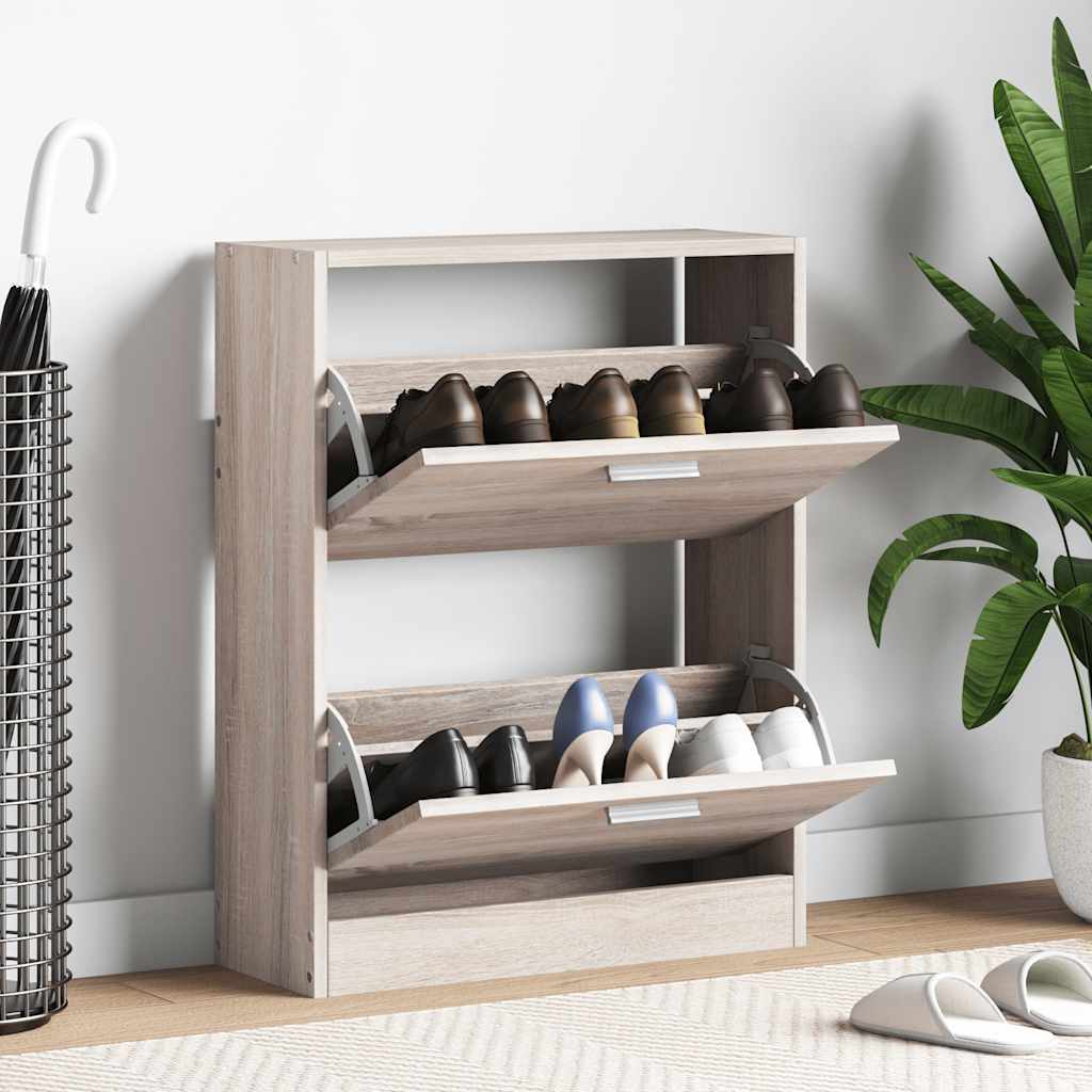 Schuhschrank Holz In N-Optik Mit 2 Schuhkippern Eiche