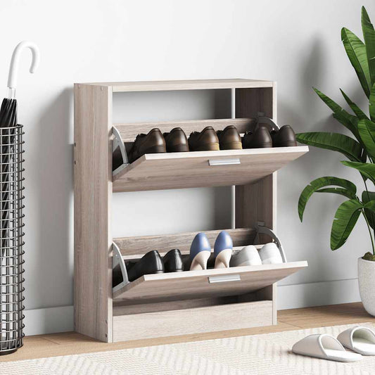 Schuhschrank Holz In N-Optik Mit 2 Schuhkippern Eiche