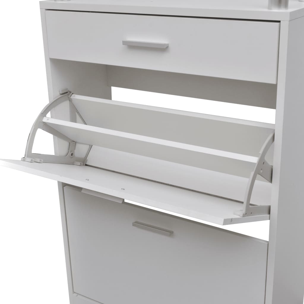 Schuhschrank Mit Schubfach Und Oberem Glasregal Holz Weiß