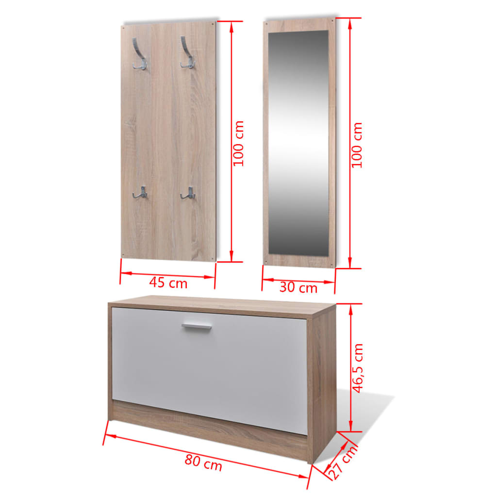 Garderoben Flur 3-In-1 Schuhschrank Schuhkipper Spiegel Eiche
