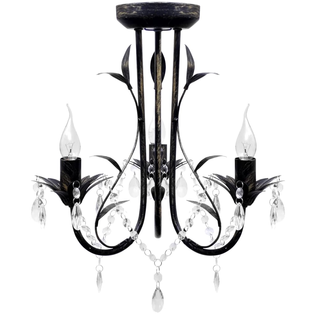 Decknlampe Art Novau Mit Kristallperlen 3 X E14 Schwarz
