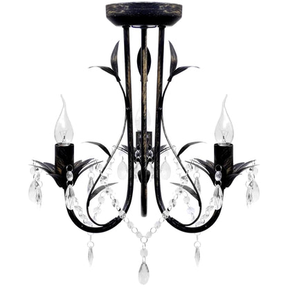 Decknlampe Art Novau Mit Kristallperlen 3 X E14 Schwarz