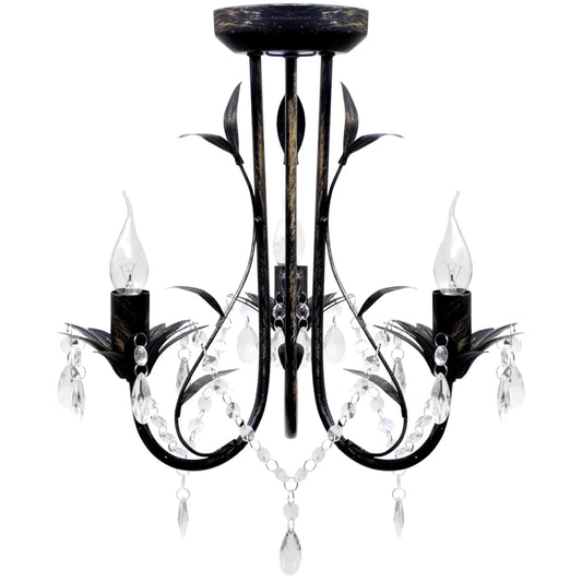Decknlampe Art Novau Mit Kristallperlen 3 X E14 Schwarz