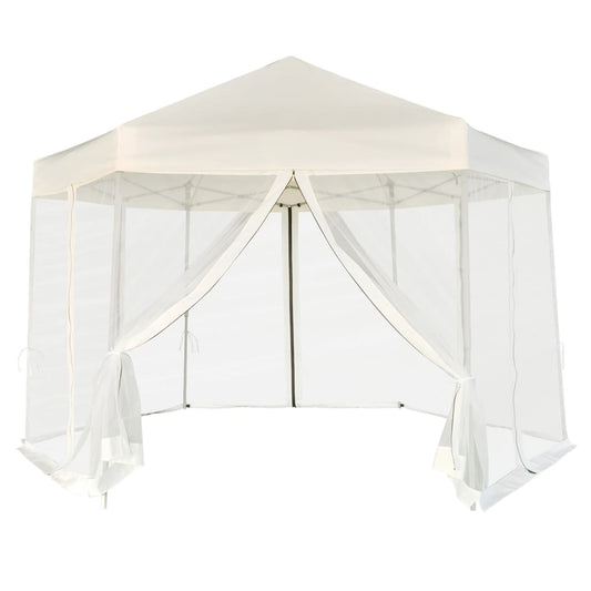 Hexagonal Pop-Up Zelt Mit 6 Seitenwänden Weiß 3,6X3,1 M