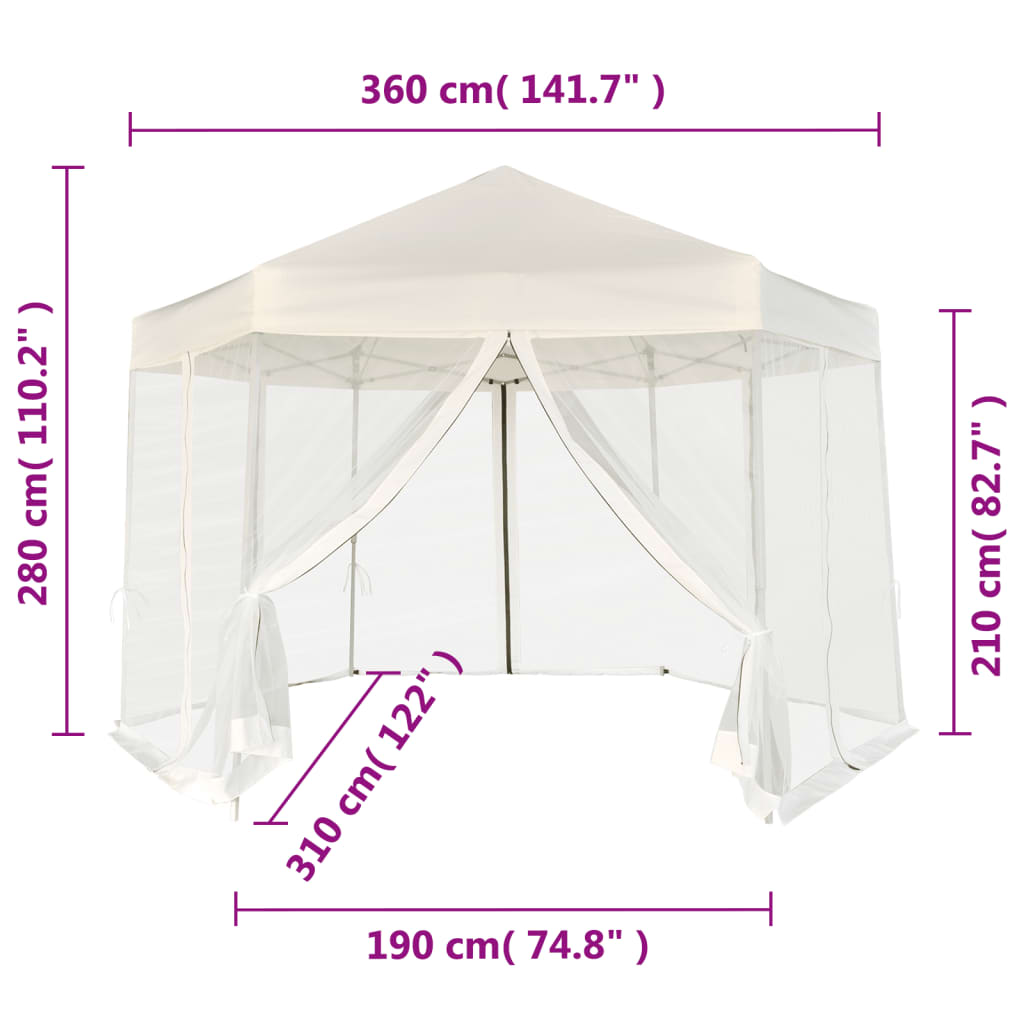 Hexagonal Pop-Up Zelt Mit 6 Seitenwänden Weiß 3,6X3,1 M