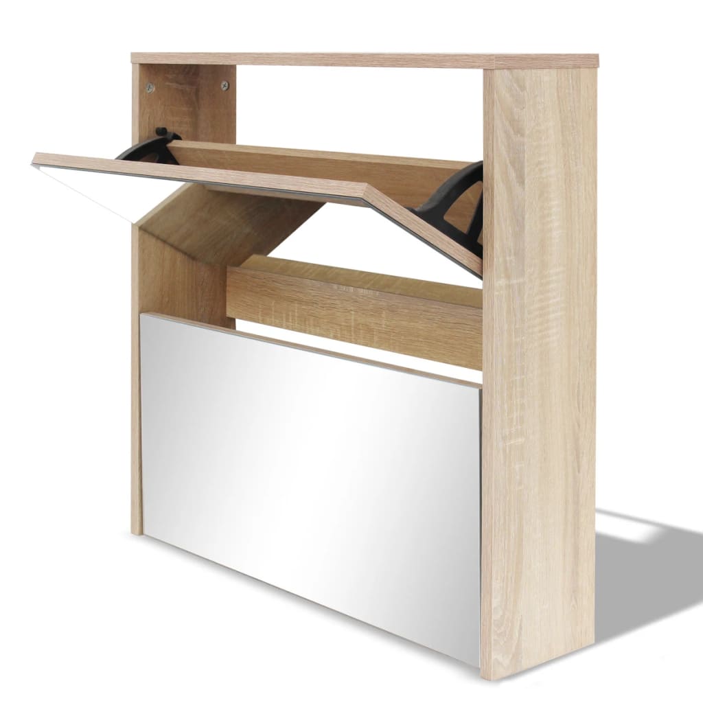 Schuhschrank Mit 2 Fächern Spiegel -Optik 63X17X Eiche