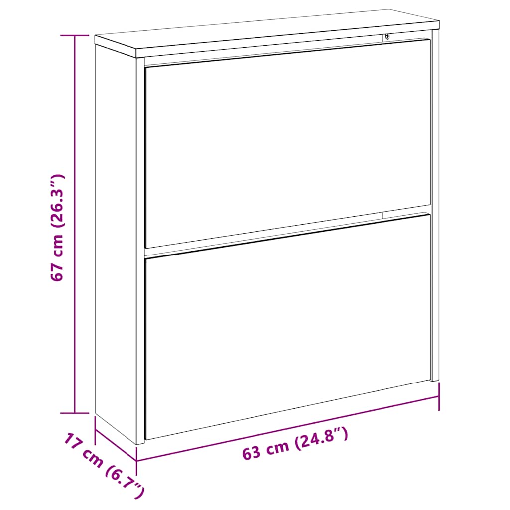 Schuhschrank Mit 2 Fächern Spiegel -Optik 63X17X Eiche