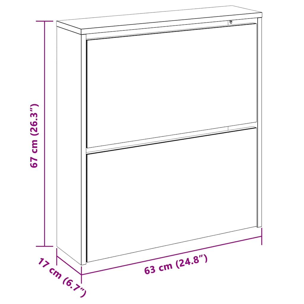 Schuhschrank Mit 2 Fächern Spiegel 63X17X Weiß