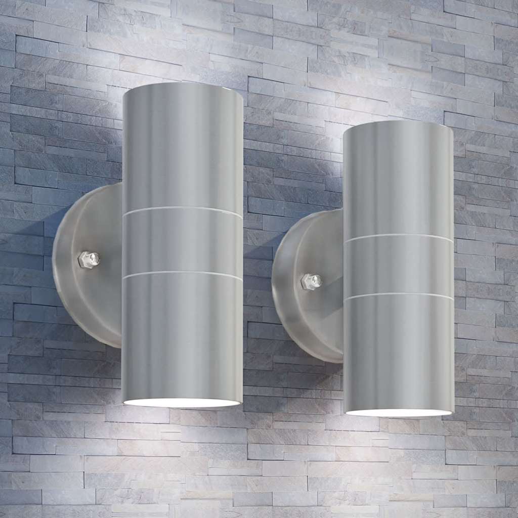 Led-Außenwandleuchten 2 Stk. Edelstahl Auf-/Abwärts Silber