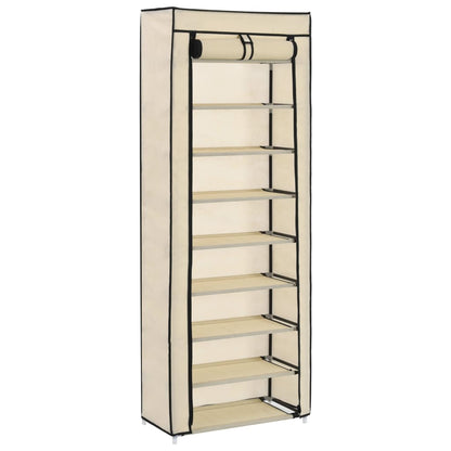 Schuhschrank Mit Abdeckung Weiß 57 X 29 X 162 Cm Stoff Creme
