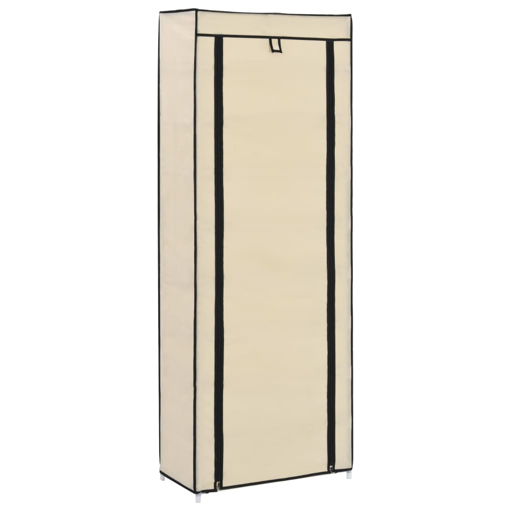 Schuhschrank Mit Abdeckung Weiß 57 X 29 X 162 Cm Stoff Creme