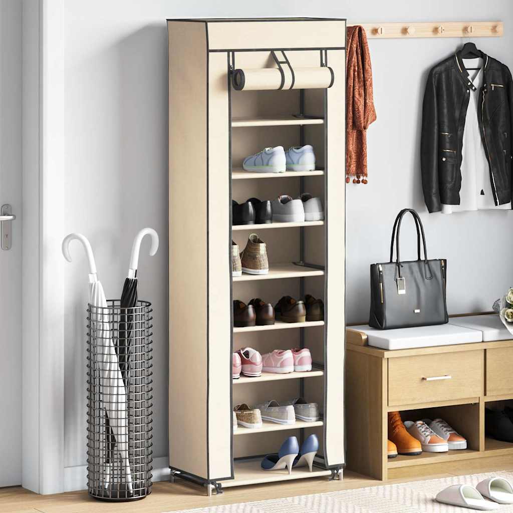 Schuhschrank Mit Abdeckung Weiß 57 X 29 X 162 Cm Stoff Creme