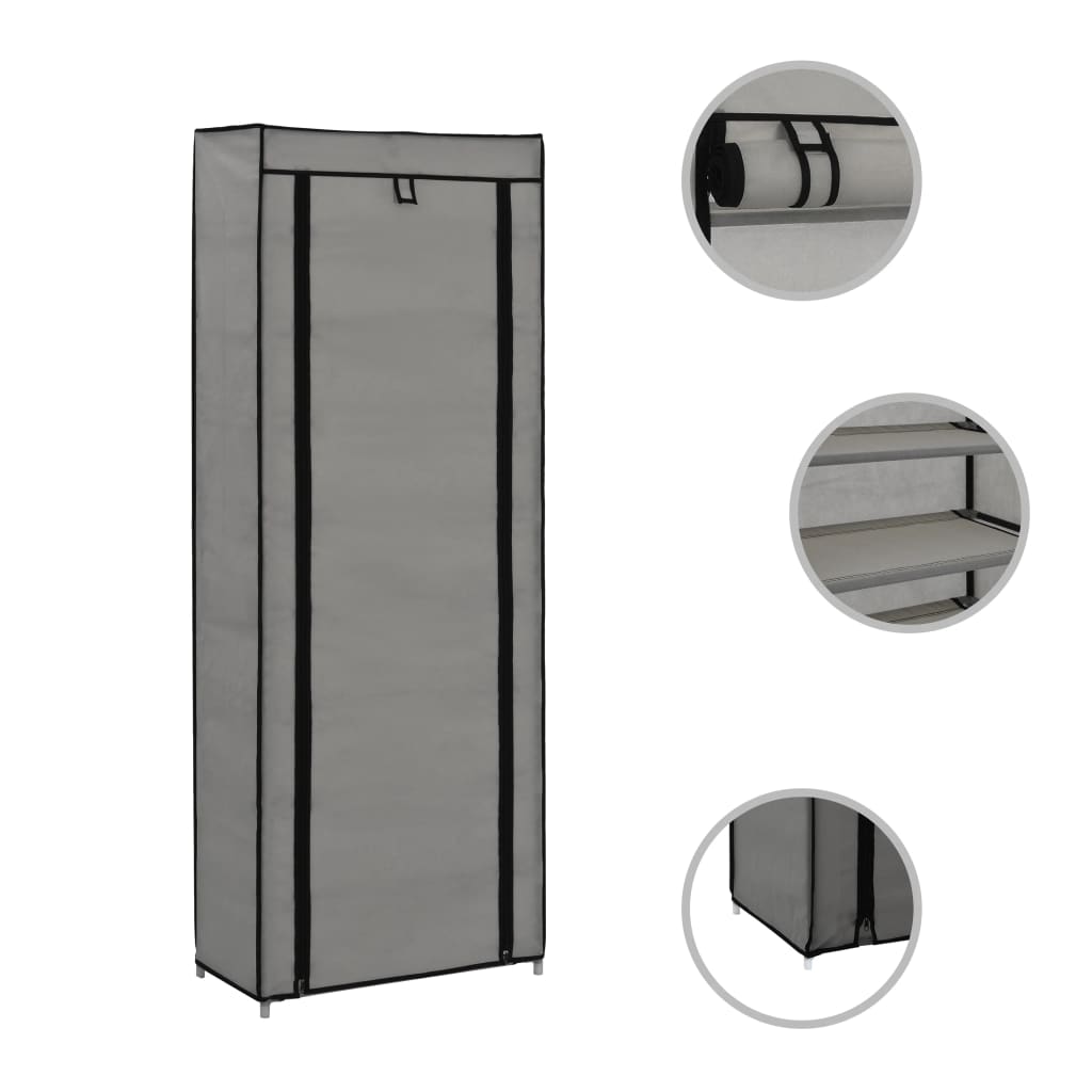 Schuhschrank Mit Abdeckung 57 X 29 X 162 Cm Stoff Grau