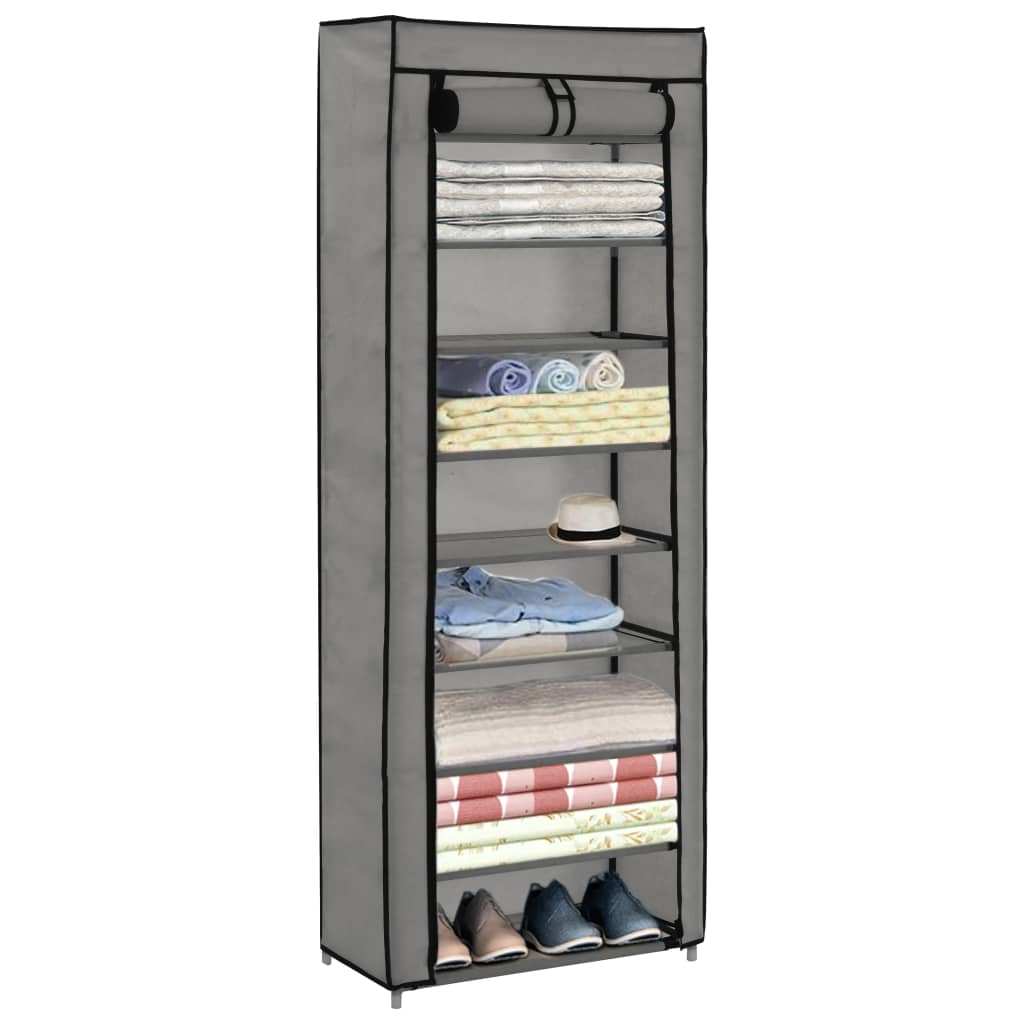 Schuhschrank Mit Abdeckung 57 X 29 X 162 Cm Stoff Grau