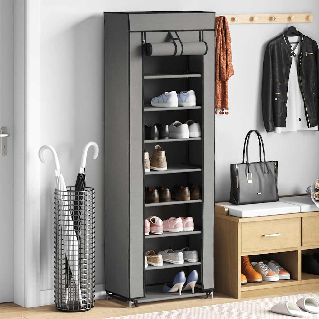 Schuhschrank Mit Abdeckung 57 X 29 X 162 Cm Stoff Grau